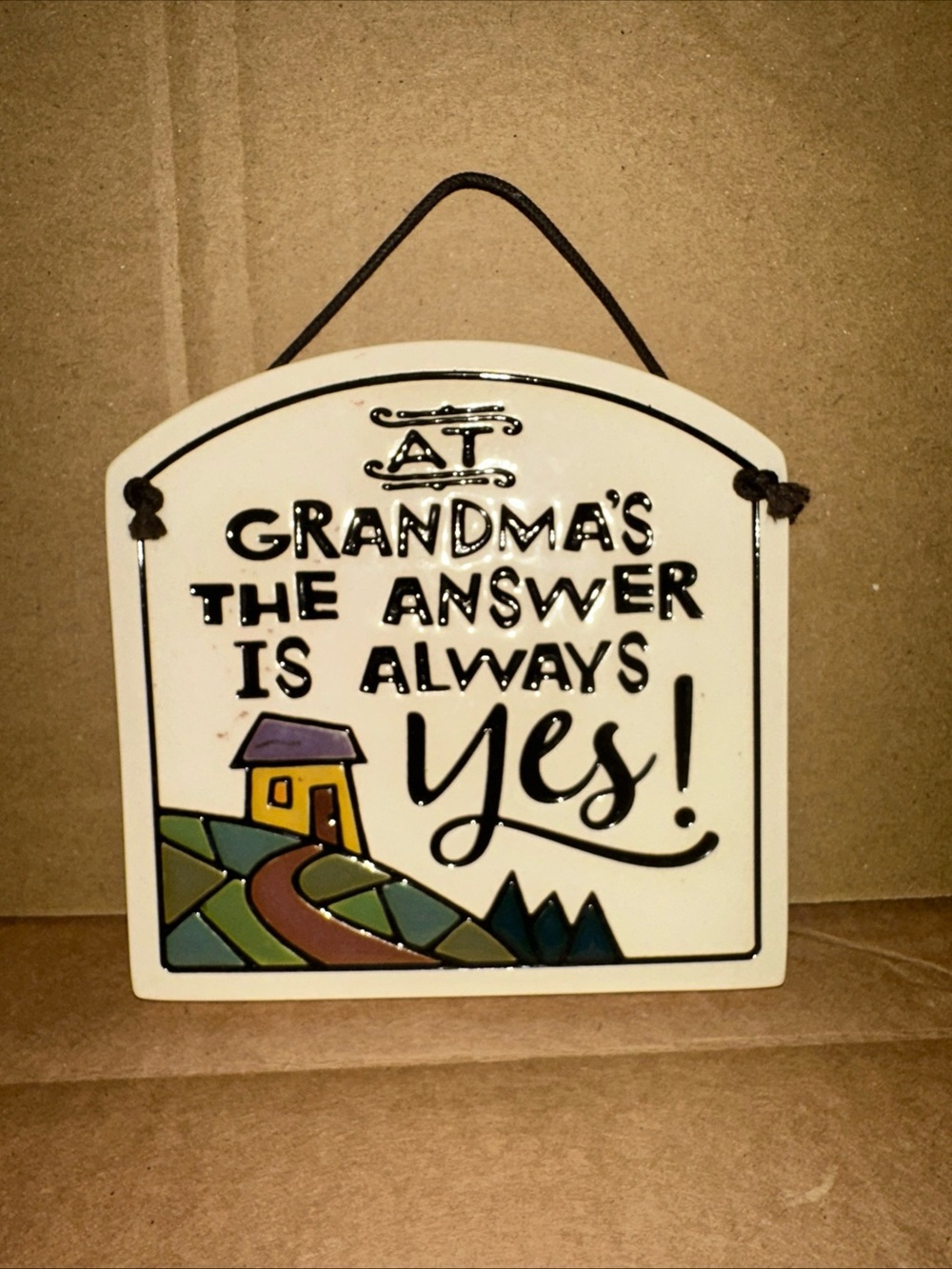 At Grandma's The Answer Is Always Yes Ceramic Wall Plaque - White